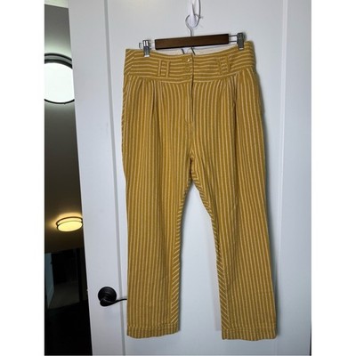 Free People Rumors Textured Harem Pants Mustard Yellow White Striped 8