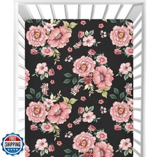 CaTaKu Black Florals Peony Crib Sheets for Girls Boys Baby Fitted Sheets for