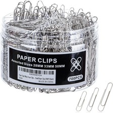 700pcs Assorted Stainless Steel Paper Clips 28/33/50mm in Box