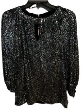 Vince Camino women’s Top Black Silver Sequins 3/4 sleeves size Medium New!