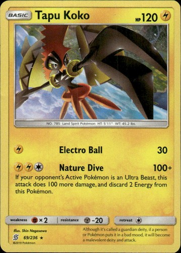 Tapu Koko SM - Unified Minds 69/236 Holo Rare Holo Pokémon — English NM