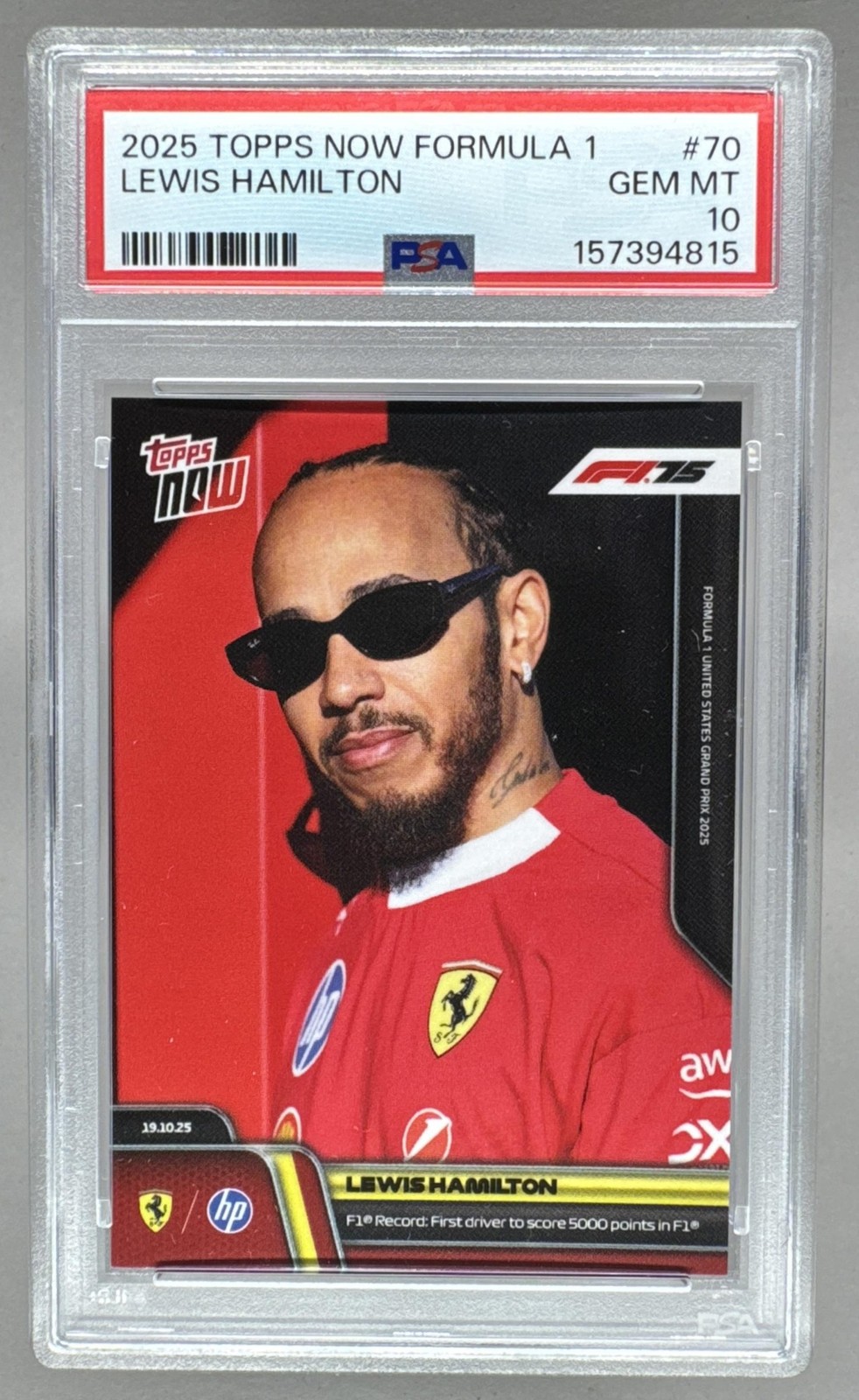 157394815 Lewis Hamilton 2025 Topps NOW F1 #070 PSA 10 view 1
