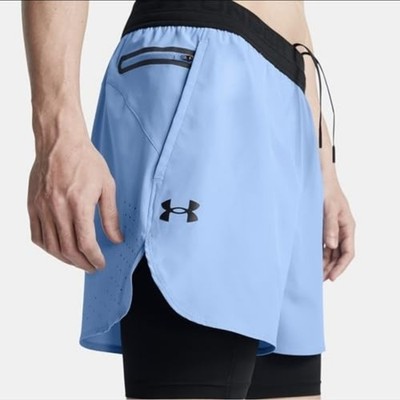 NWT Under Armour UA Vanish Elite Peak Woven 2-in-1 Shorts 2XL Lined/Blue