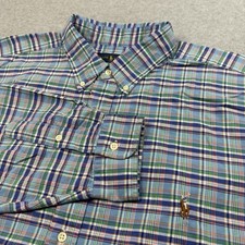 Ralph Lauren Shirt Mens 2XB Big Oxford Multi-Color Madras Plaid Midweight