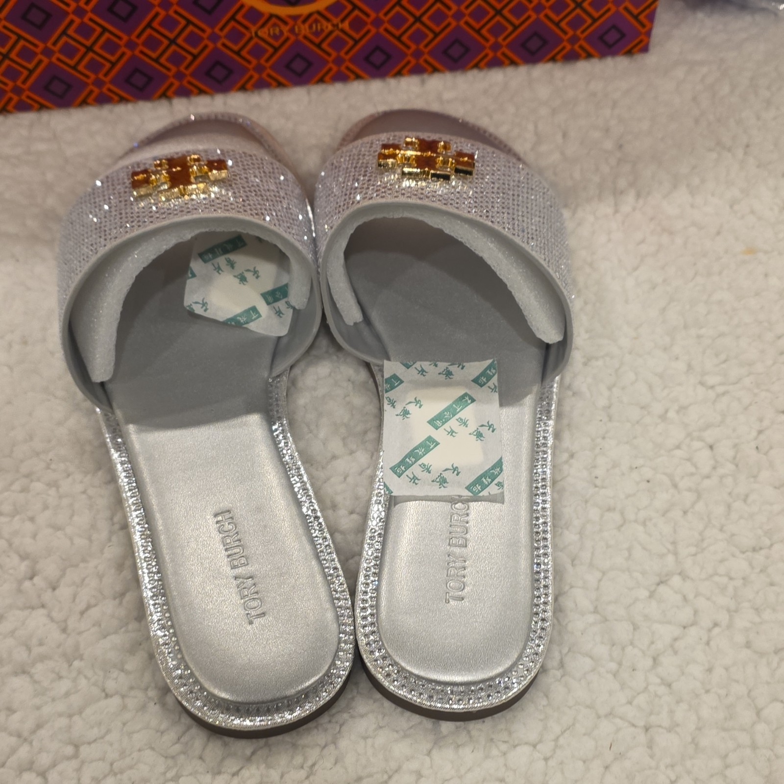 Tory Burch Silver Rhinestone Logo Slide Sandals Women's Size EU 40 Slip On thumbnail 5