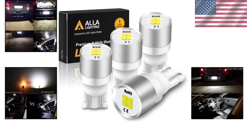 4-Pack 6000K T10 194 168 LED Bulbs - Energy-Efficient CAN-Bus Lighting Solution - Image 2 of 4