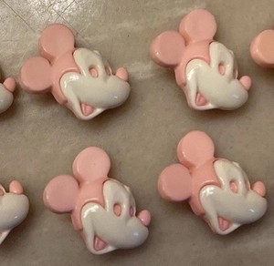 VINTAGE MICKEY MOUSE FACE 3D BUTTONS — LOT OF 11 BUTTONS — PINK AND WHITE