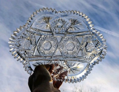ORNATE! 10½'' H.C. Fry Oval Banana Bowl AMERICAN BRILLIANT Cut Glass ABP Antique