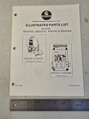 MARUYAMA Parts List Sprayer Models MS055D, E, MS056, E, Oct 1993 - FREE SHIPPING