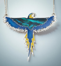 Sterling Silver Macaw Parrot Paua Shell Bird Pendant 50mm Statement Necklace