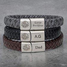 St Christopher Safe Travels Leather Bracelet with free engraving & Gift Box
