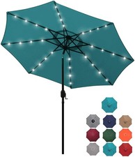 9 ft Solar Umbrella 32 LED Lighted Patio Umbrella Table Market Umbrella w/ Tilt