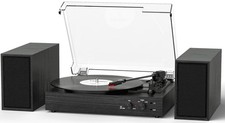 Vinyl Record Player with External Speakers, Vintage 3-Speed Turntable with Du...