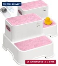 Harwaya Pink Toddler Step Stool for Bathroom Sink 2 Pack, Kids Step Stools for G