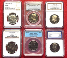 🔥Mixed Lot of 6 JFK 50¢ Coins - NGC & PCGS Professionally Graded & Encapsulated