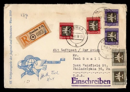 DR WHO 1959 GERMANY DDR FDC? AIRMAIL PAIR COMBO M64087
