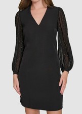 Tommy Hilfiger Women Black Rhinestone-Sleeve Shift Dress Size 10