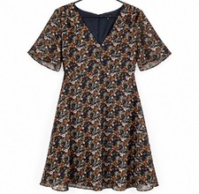 Madewell Fall Floral Mini Dress Size 10 Rust Black Flutter Sleeve Cottagecore