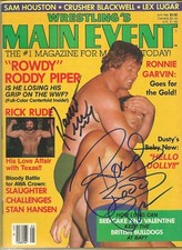 AM162 Ravishing Ric Rude   Rowdy Roddy Piper signed Wrestling Magazine  w/COA