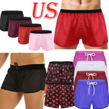 US Men's Boxer Briefs Trunks Underwear Silk Satin Basic Boxers Shorts Underpants