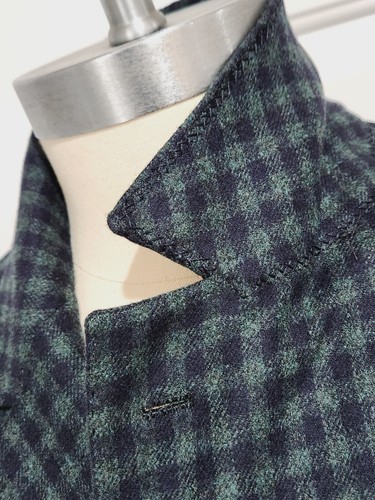 $8k KITON Men's TOPCOAT OVERCOAT-40US/50 Cashmere+Silk Jacket/Navy+Green Gingham - Picture 7 of 14