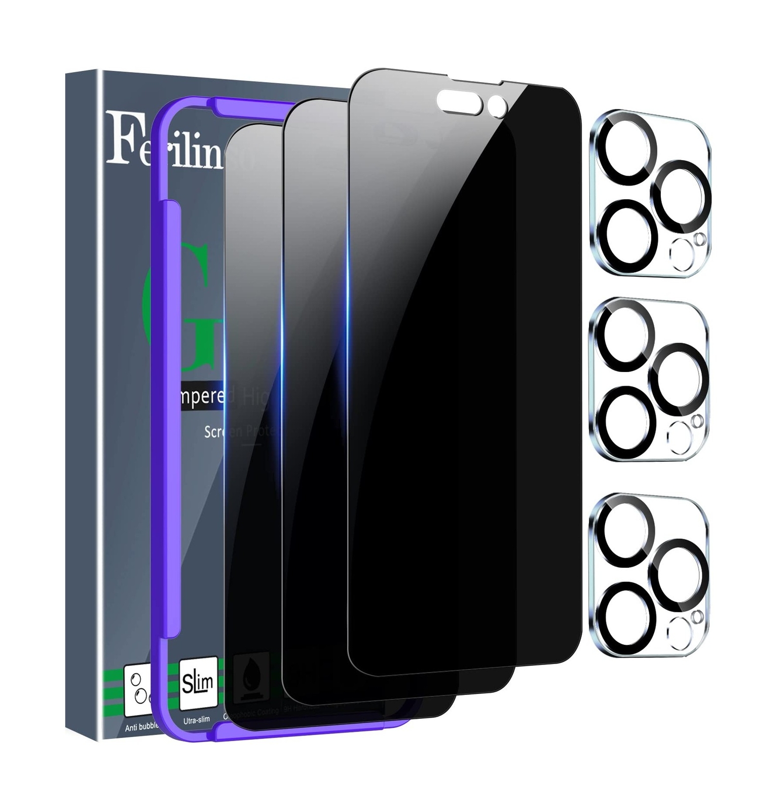 [3+3 Pack] Ferilinso for Apple iPhone 14 Pro Privacy Screen Protector