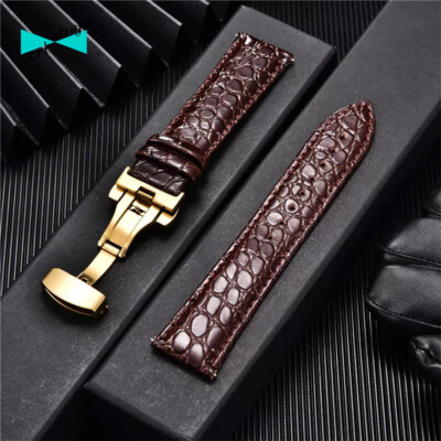 cinturino orologio in pelle coccodrillo fibbia deployante oro