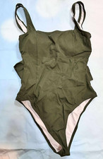 Women's Ribbed One Piece Swimsuits Tummy Control High Cut Brazilian Size M