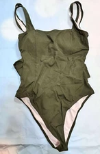 Women's Ribbed One Piece Swimsuits Tummy Control High Cut Brazilian Size M