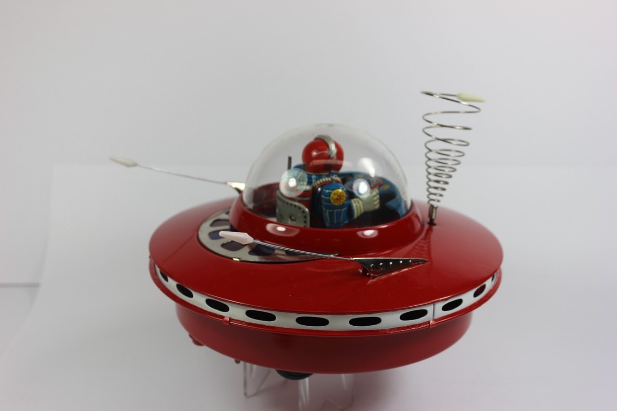 Vintage KO Japan Flying Saucer w/ Space Pilot Battery Op. 1950's w