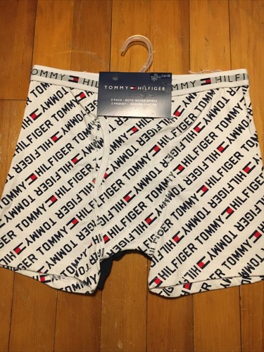 Tommy Hilfiger Boys XL 16-18 2 Pk Cotton Knit Boxer Brief Shorts Underwear LOGO - Picture 2 of 10