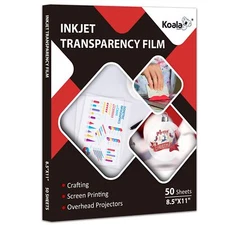 Koala Inkjet Transparency Film 50 Sheets 100% Clear Transparency Paper for In...