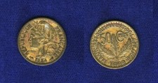 TOGO  (FRANCE)  1924  50 CENTIMES COIN, CIRCULATED, XF, PARIS MINT, KM-1