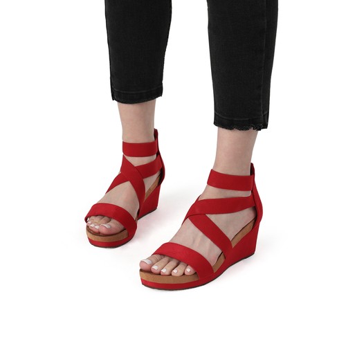DREAM PAIRS Women Elastic Ankle Strap Open Toe Zipper Platform Wedge Sandals - 第 21/27 張圖片