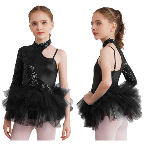 Kids Girls Dancewear Ice Skating Ballerina Stage Show Leotard Shiny Sequin - Picture 65 of 81