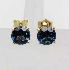 2Ct Round Cut Lab Created Blue Sapphire Stud Earring's 14K Yellow Gold Plated