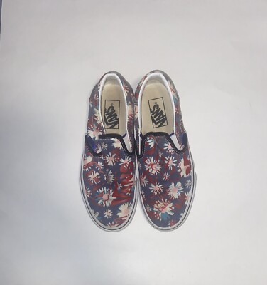 Vans Mens 5.5 Shoes Classic Slip On Floral Crew Red Blue Sneaker