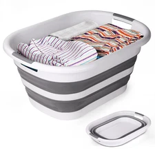 40L Collapsible Laundry Basket Plastic Foldable Pop-Up Hamper with 2 Grip Handle