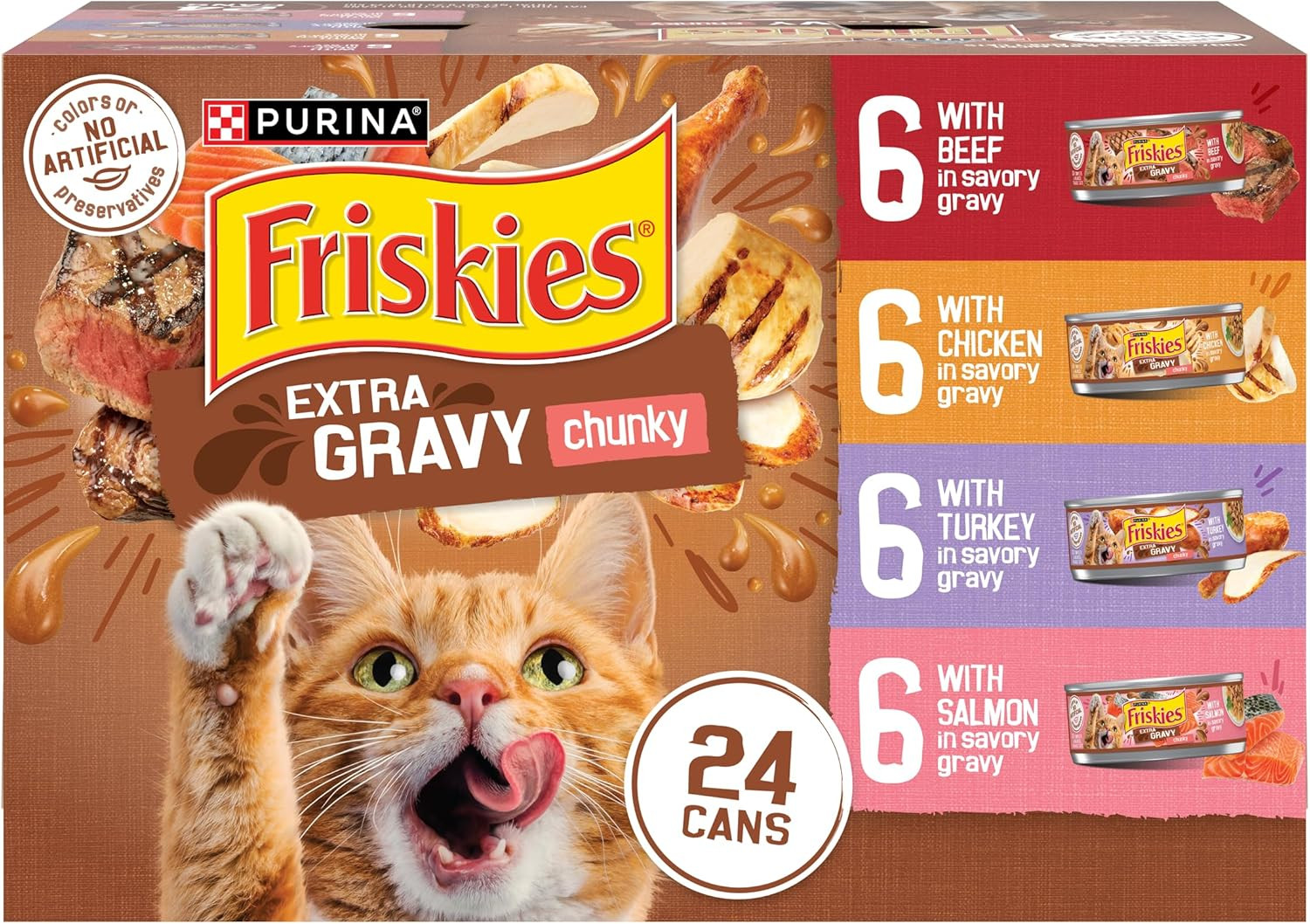 Purina Extra Gravy Wet Cat Food Chunky 24Ct Variety Pack (With Chicken, Turkey,