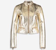 Dolce & Gabbana Metallic Gold Leather Jacket Size 40