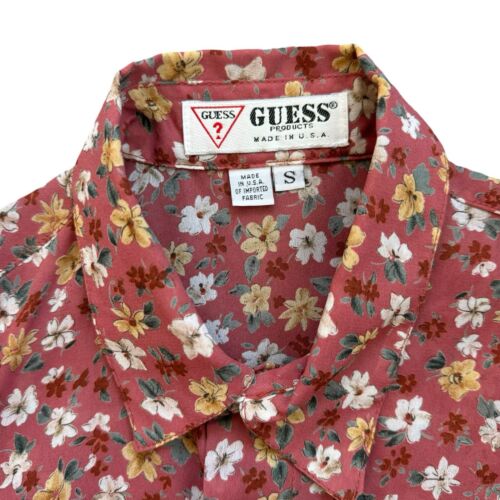 Blusa Top De Colección Años 80 90 Guess Floral Transparente Sin Mangas Botón Frontal Coral Amarillo S - Imagen 3 de 5