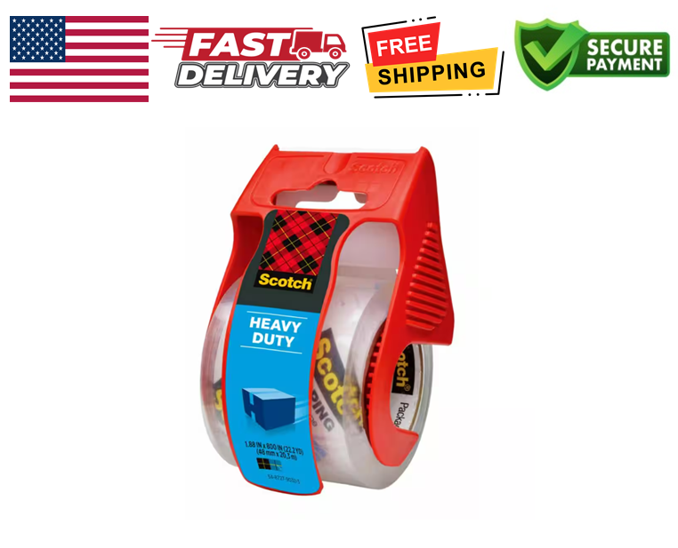 1.88 in x 22.2 yds Scotch Heavy Duty Shipping Tape with Dispenser, Easy-to-Use