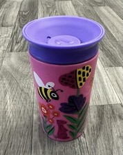 Munchkin Miracle 360 Pink  Purple Bumble Bees Flowers Spoutless Sippy Cup 9oz.
