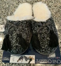 CuddlDuds Womens Small 5/6 Slippers Slides Heather Black White Comfort Foam