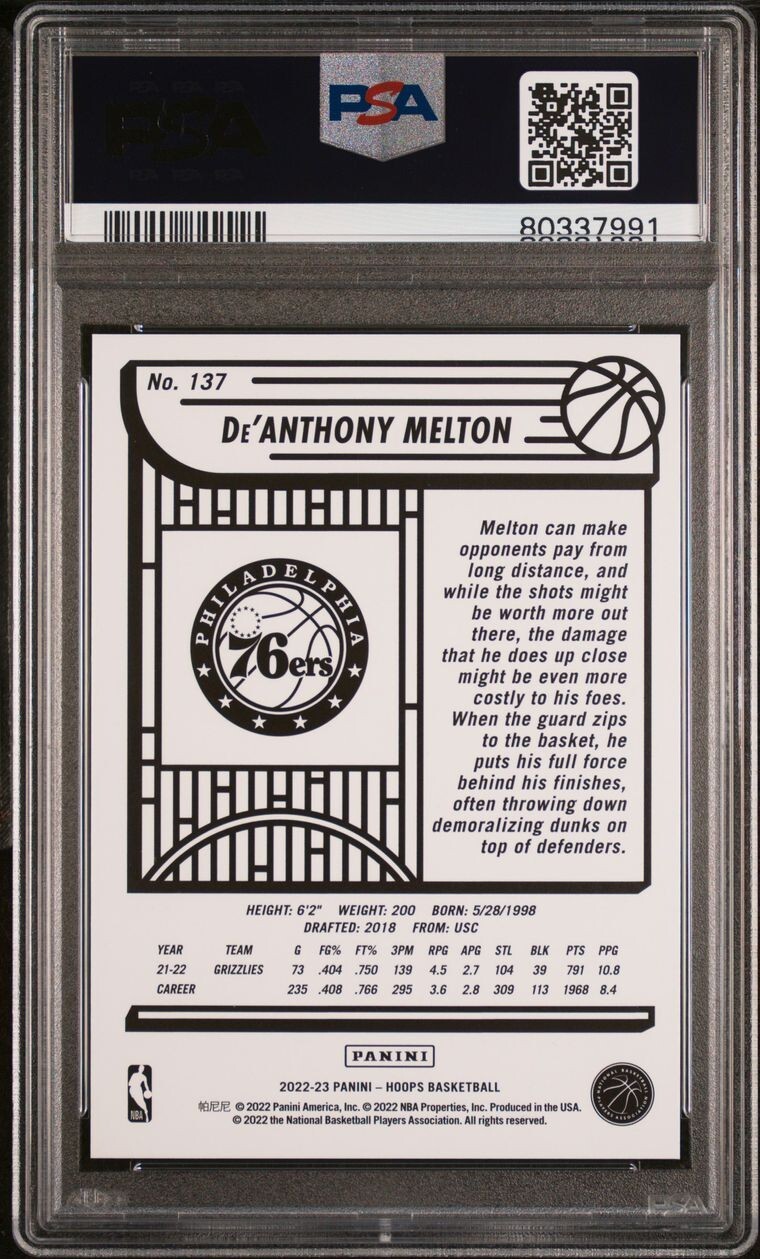 2022 Panini NBA Hoops #137 De'Anthony Melton /59 PSA MINT 9 - BLUE EXPLOSION view 2