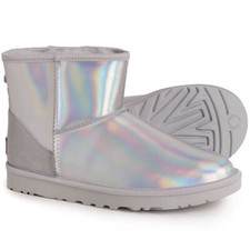NIB UGG WOMEN'S MINI IRIDESCENT SILVER  SHEARLING LINED ANKLE BOOTS SZ 7