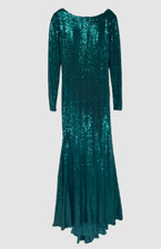  288 Terani Couture Womens Green Long Sleeve Off Shoulder Sequin Gown Dress Sz 4
