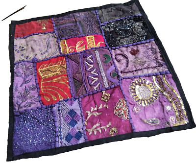 Ethno Pailletten Perlen verziert Patchwork Kissenbezug 40 cm x 40 cm Neu