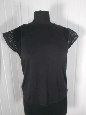 Top t-shirt noir The Kooples Sport T.0 36/38 manches courtes ajourées - Photo 1/4