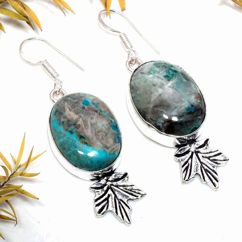 Boucles D'Oreilles En Argent Sterling 925 Avec Turquoise - Fait Main En Inde - Neuf Sans Emballage